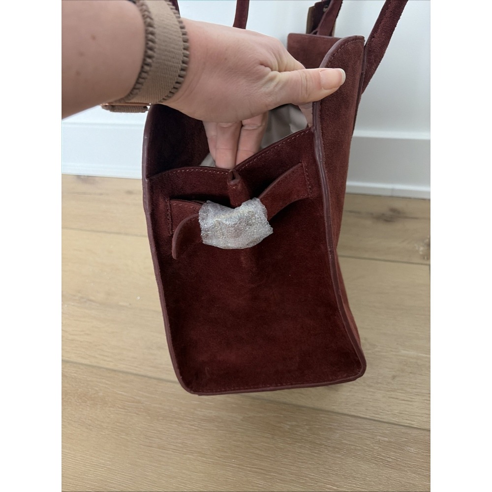 NWT Margot New York Genuine Suede Bowling Bag Tote Maroon NEW $200 Double Handle - Picture 4 of 10